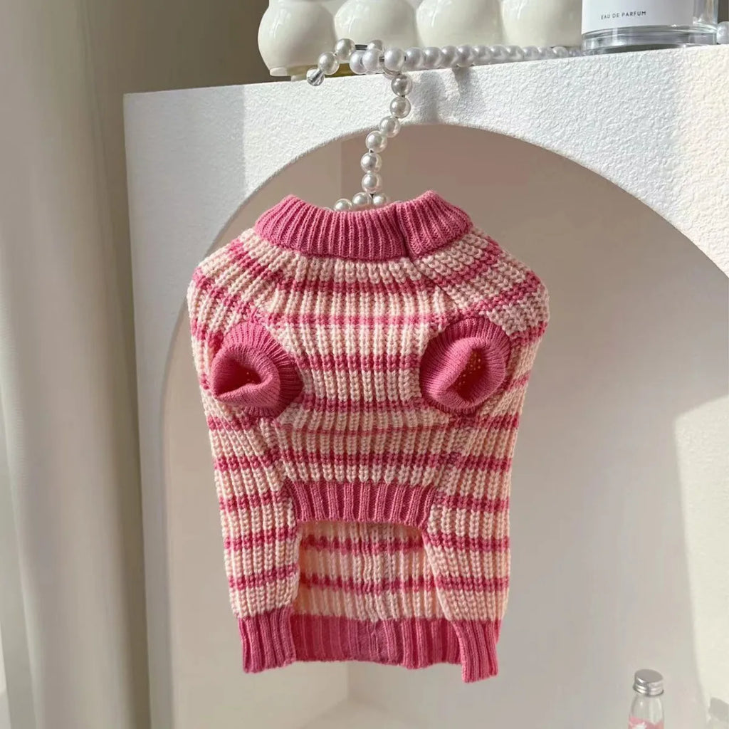 Striped Knit Dog Sweater — Cozy Winter Pullover for Small Dogs & Puppies | XS–XL