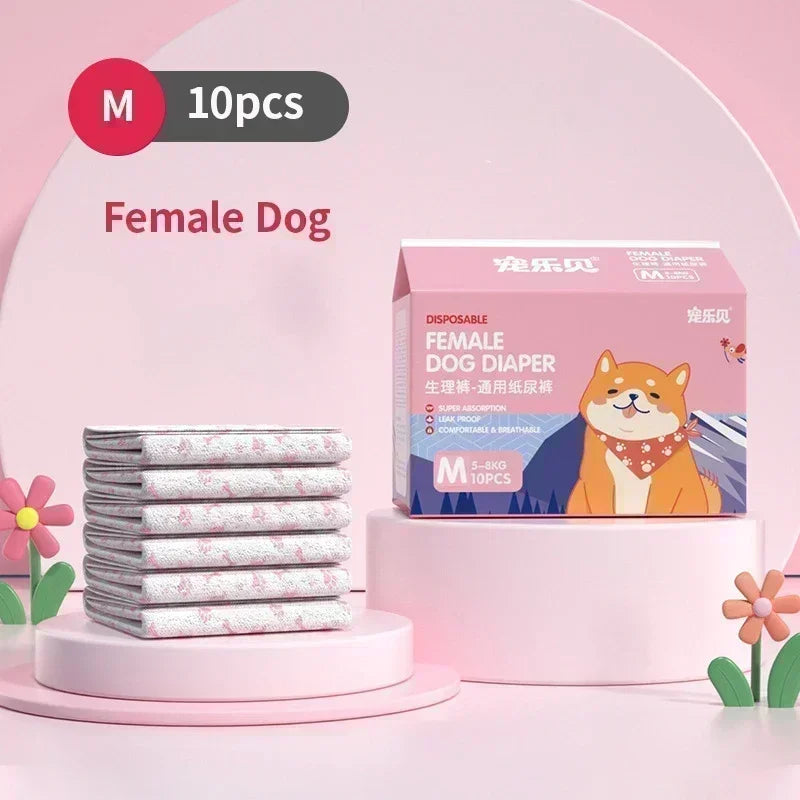 Disposable Dog Diapers — Super Absorbent Leakproof Nappies for Male & Female Dogs | 10-Pack