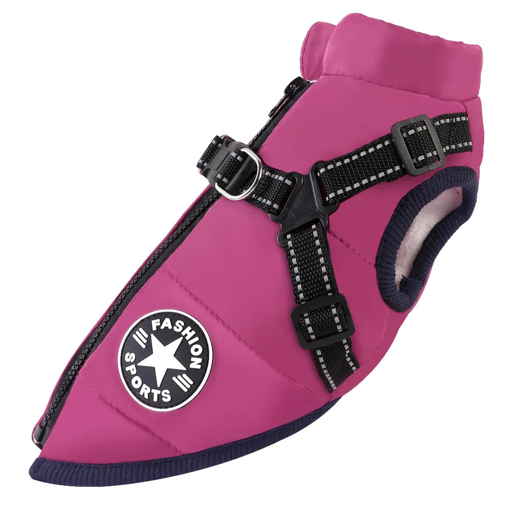 Winter Waterproof Dog Jacket with Built-In Harness — Warm Coat Vest for Small & Medium Dogs