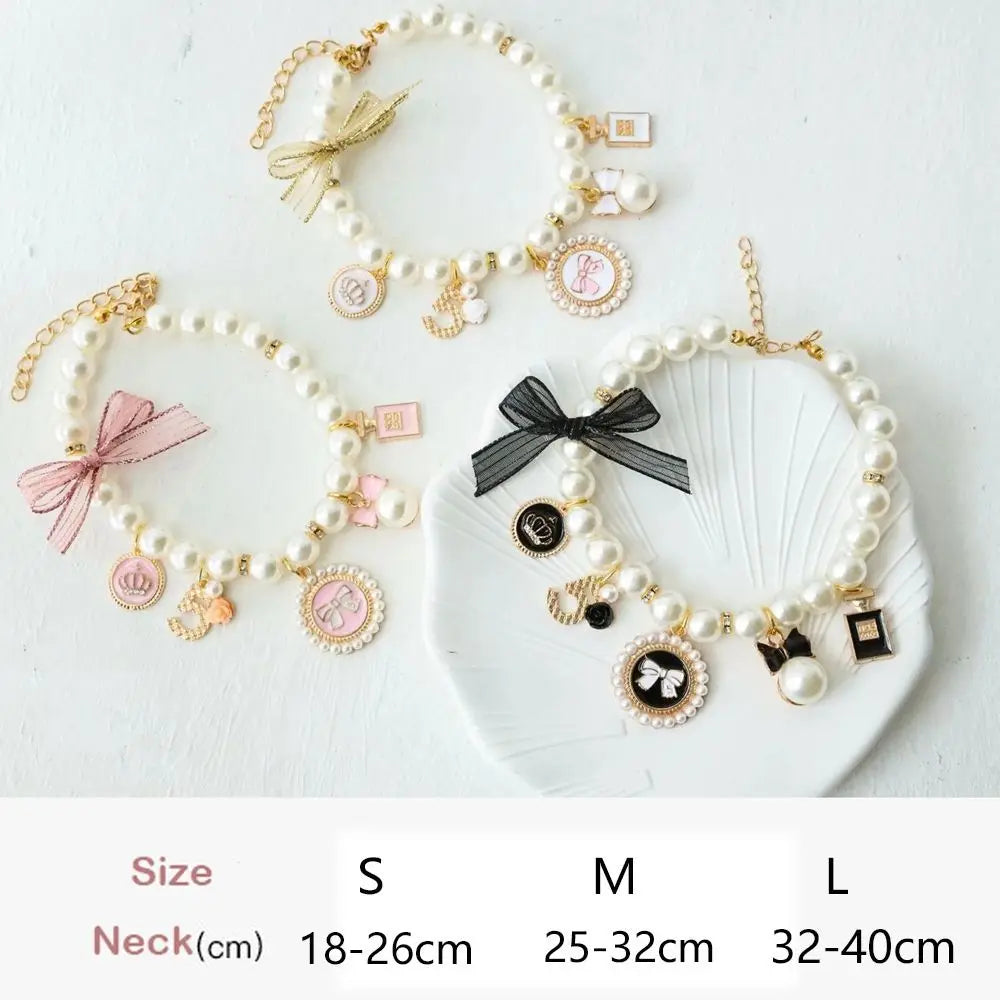 Pearl Bow Princess Dog & Cat Collar | Jeweled Necklace | S–L