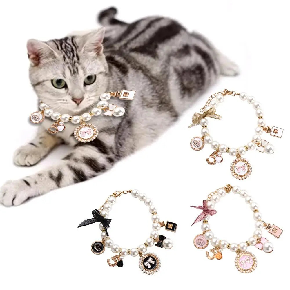 Pearl Bow Princess Dog & Cat Collar | Jeweled Necklace | S–L