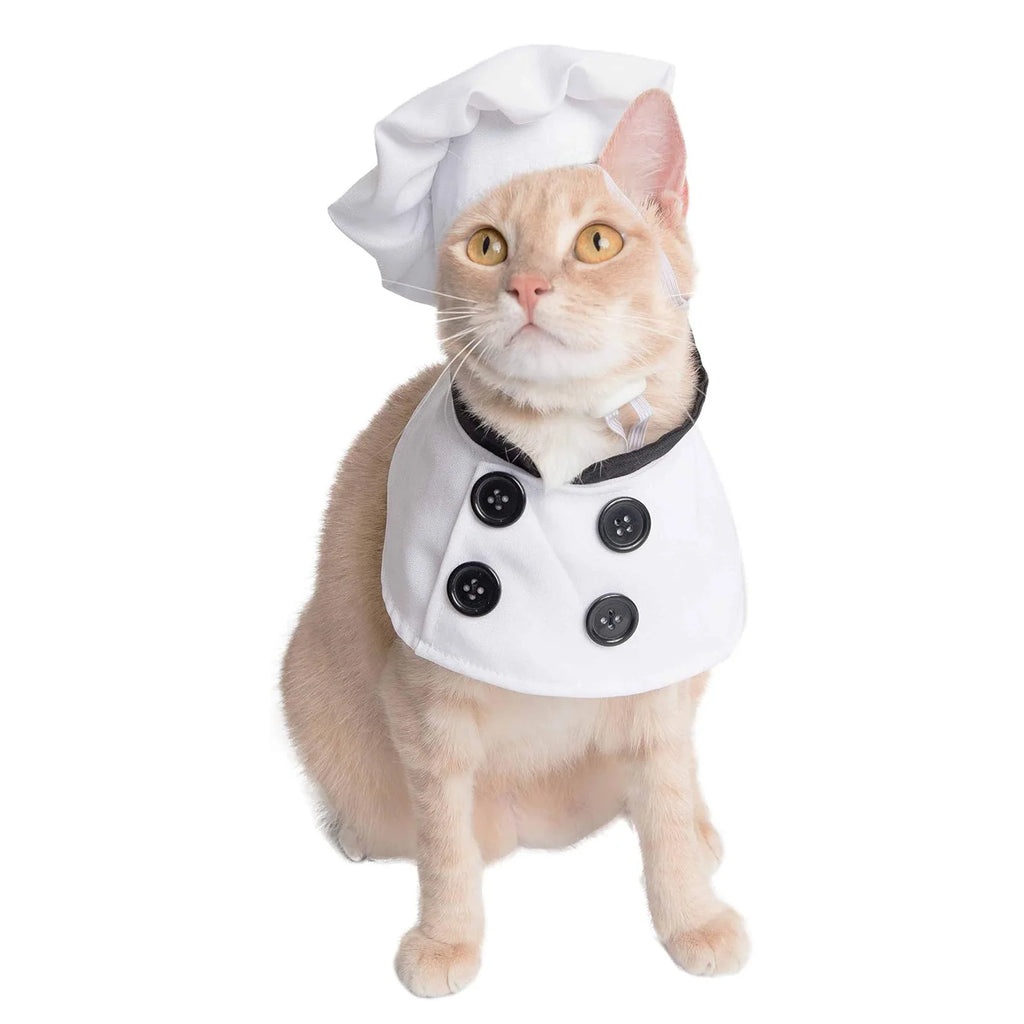 Pet Chef Costume for Cats & Dogs | Cute Chef Hat & Bib Cosplay Outfit for Small to Medium Pets