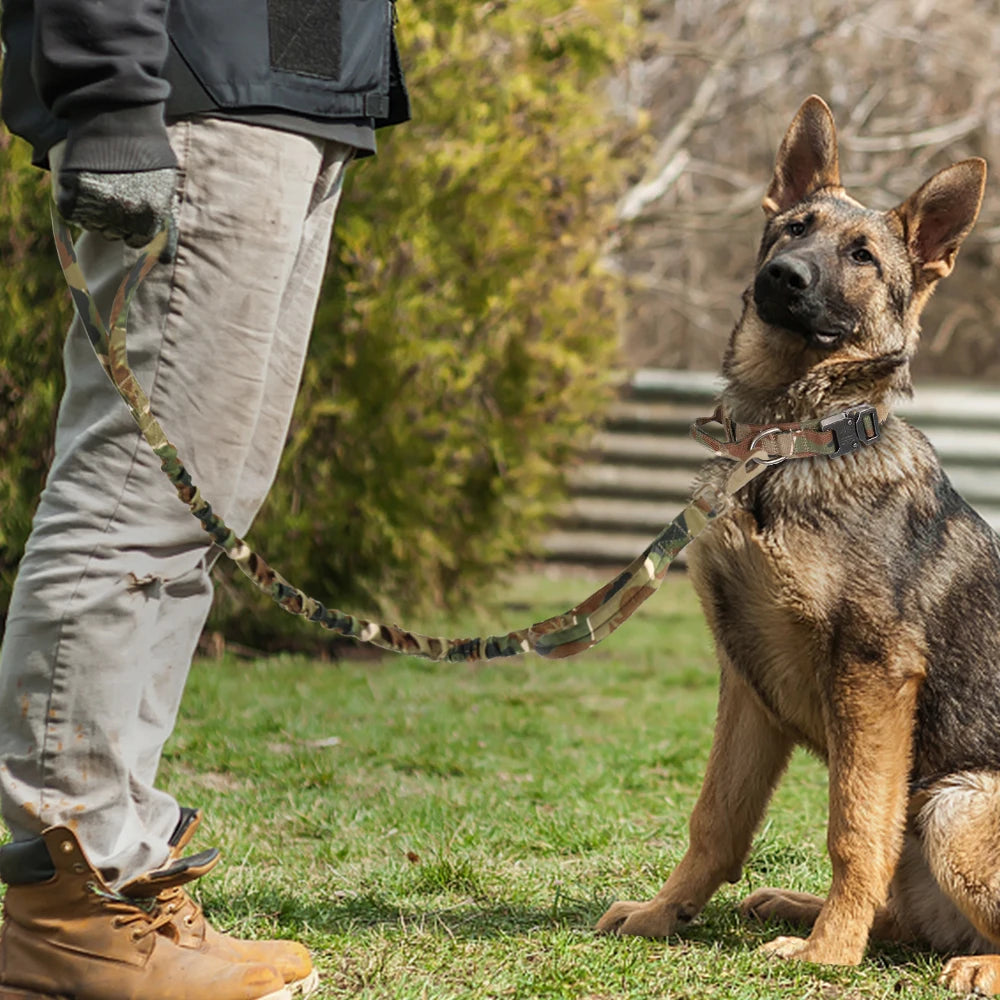 Durable Military Tactical Dog Collar Bungee Leash Set Pet Nylon Walking Training Collar For Medium Large Dogs German Shepard Fashioned Furbabies