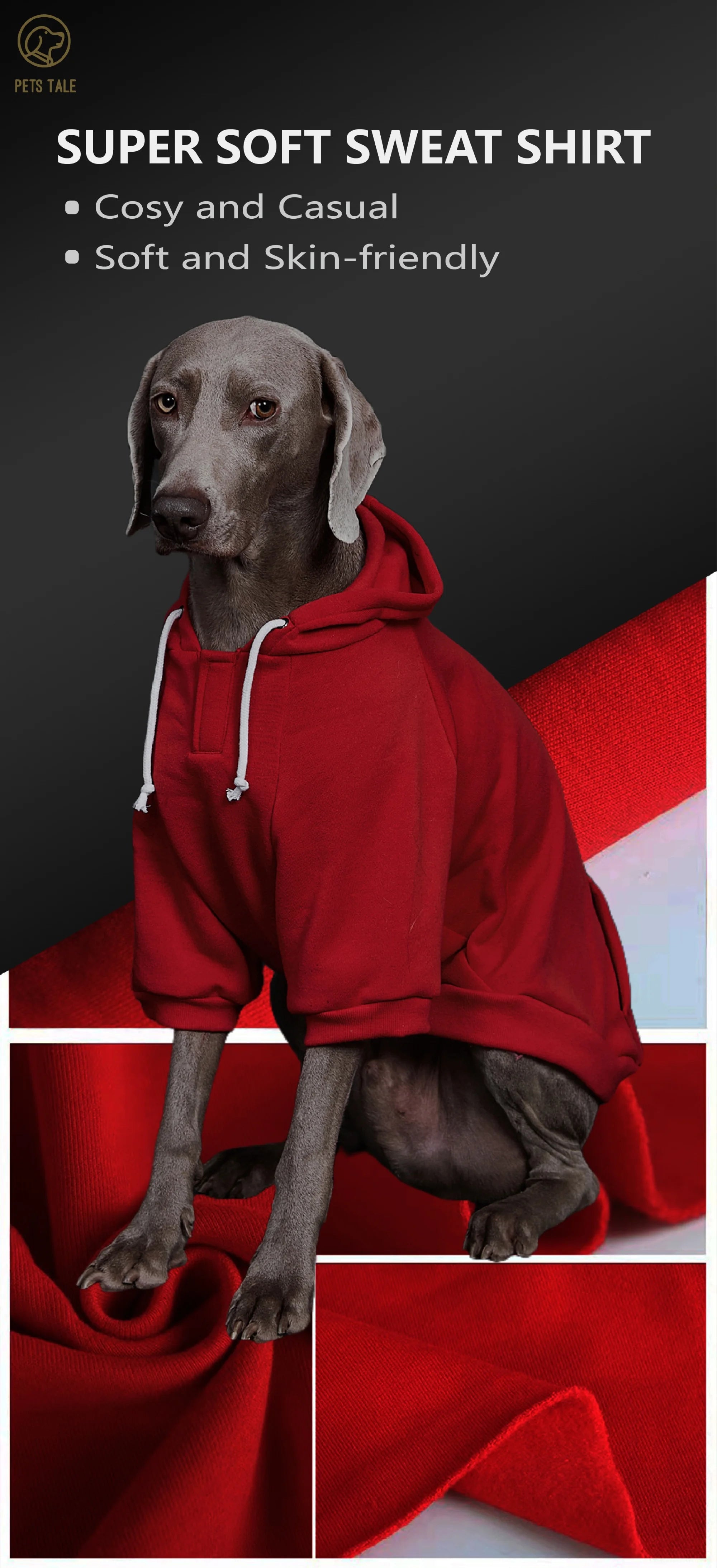 Dog Hoodie with Pocket, Leather Patch, Hook and Loop Fastener Collar -