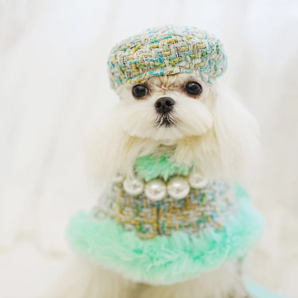 Classic Dog Winter Clothes Dog Harness Outfit For Girls Fragrant Cloak Princess Puppy Cats Chest And Back Traction For Small Dog