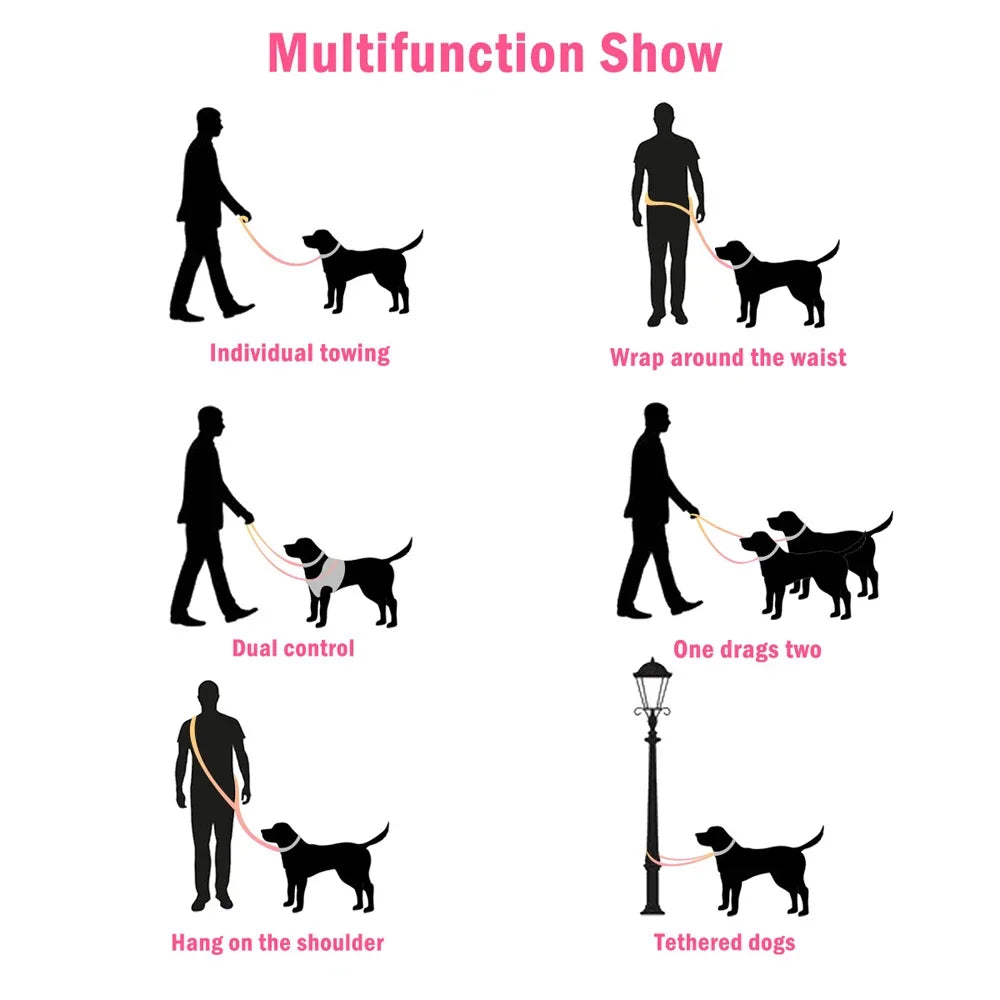 Hands-Free Crossbody Double Dog Leash — Adjustable Nylon Running & Walking Leash | 5 Prints | 92.5"