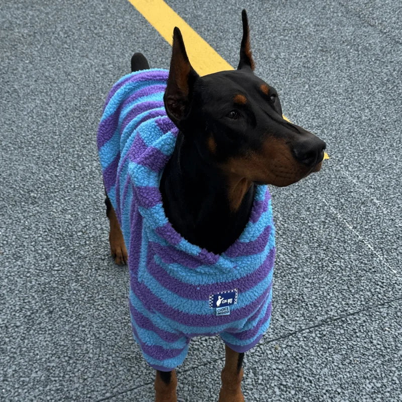 Fashion Dog Hoodies for Large Dogs Warm Striped Big Dog Coat Soft Media Big Dog Clothes Hoodies for Golden Retriever Doberman