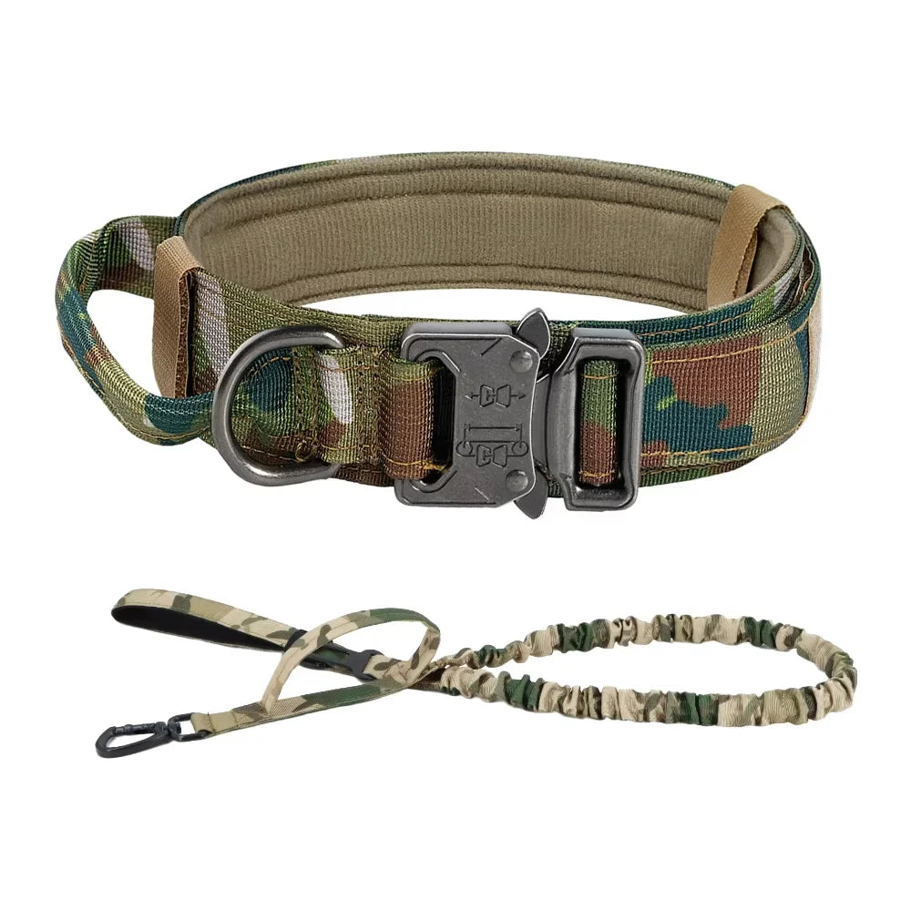 Tactical Dog Collar with Control Handle — 1000D Nylon, Double Closure & D-Ring | Collar Only or Collar & Leash Set | M–XL