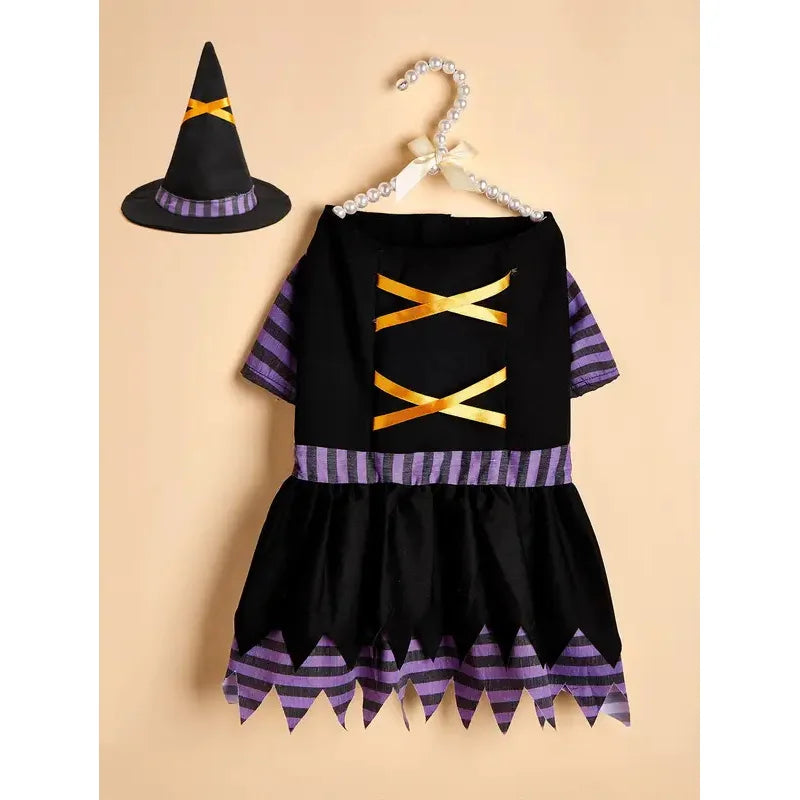 Halloween Witch Pet Costume with Hat | Witch Dress & Hat Cosplay for Dogs & Cats