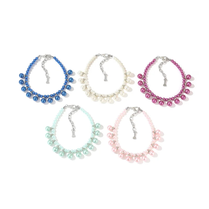 Luxury Pearl & Rhinestone Dog Necklace Collar | Bling Pet Collar | S–L