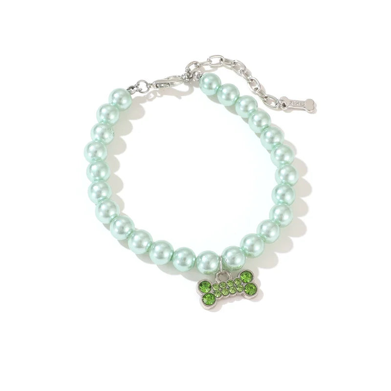 Luxury Pearl & Rhinestone Dog Necklace Collar | Bling Pet Collar | S–L