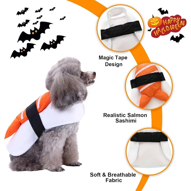 Halloween Sushi Dog Costume | Funny Shrimp Sushi Pet Outfit for Dogs & Cats S–XL