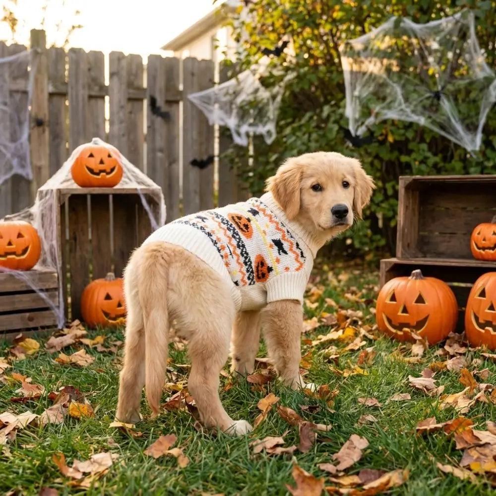 Halloween Pumpkin Dog Sweater | Cozy Knit Turtleneck for Cats & Dogs XS–XL