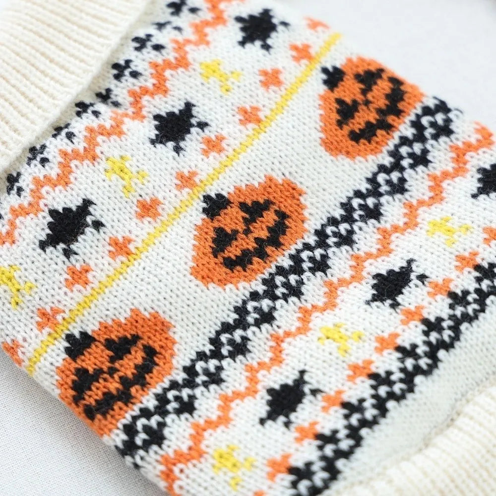 Halloween Pumpkin Dog Sweater | Cozy Knit Turtleneck for Cats & Dogs XS–XL