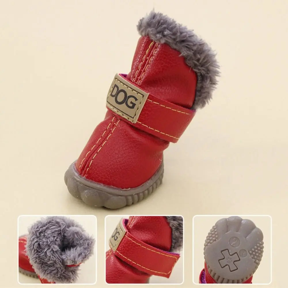 Dog Rainshoes, Snow Boots Waterproof Soft Plush/PU Non Slip for 4Pcs/Set Chihuahua