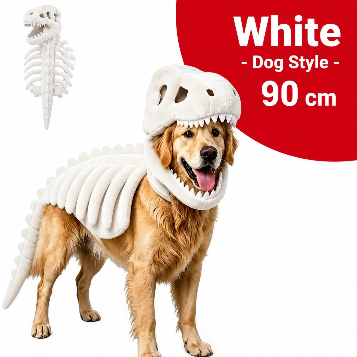 Halloween Dinosaur Skeleton Pet Costume | Plush Over-the-Head Cosplay for Dogs & Cats