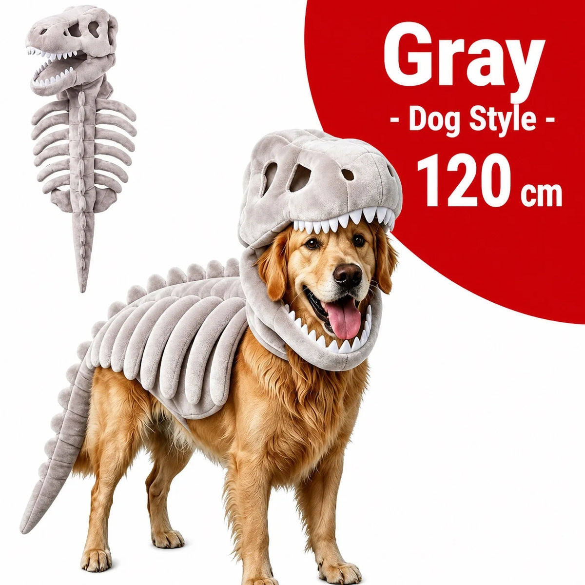 Halloween Dinosaur Skeleton Pet Costume | Plush Over-the-Head Cosplay for Dogs & Cats