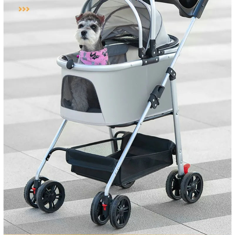3-in-1 Pet Stroller for Medium Dogs Puppy Cat Stroller  with Detachable Carrier Pad Lightweight Foldable Aluminum Alloy Frame Fashioned Furbabies