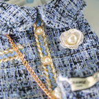 1-Piece Dog Clothes Cat Dog Pet Dress Autumn and Winter Thickened Warm Blue Skirt with Small Backpack