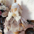 Luxury Champagne Pet Dog Clothes Fine Handmade Lace Flower Bow Tong Tail Princess Dress For Small Medium Dog Party Outfits Puppy Fashioned Furbabies