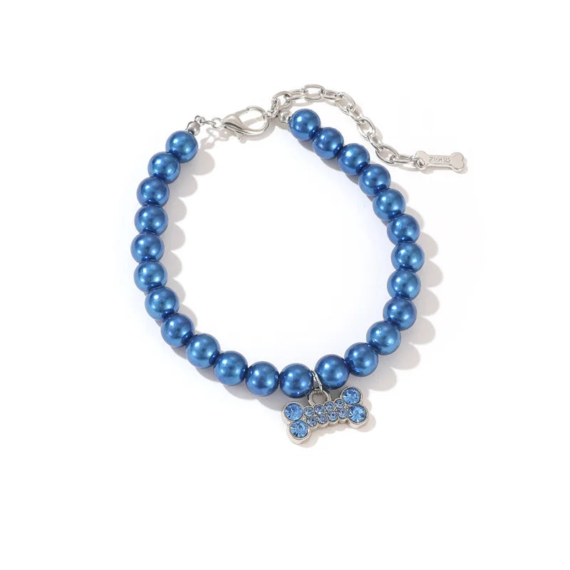 Luxury Pearl & Rhinestone Dog Necklace Collar | Bling Pet Collar | S–L