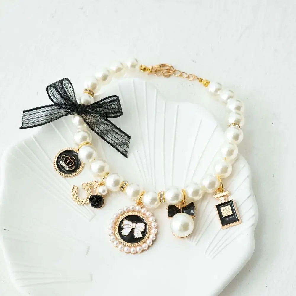 Pearl Bow Princess Dog & Cat Collar | Jeweled Necklace | S–L