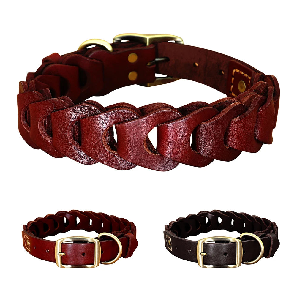 Cow Leather Dog Collar Genuine Leather Big Dog Collars Labrador Pet Collars Accessories for Medium Large Dogs German Shepherd Fashioned Furbabies