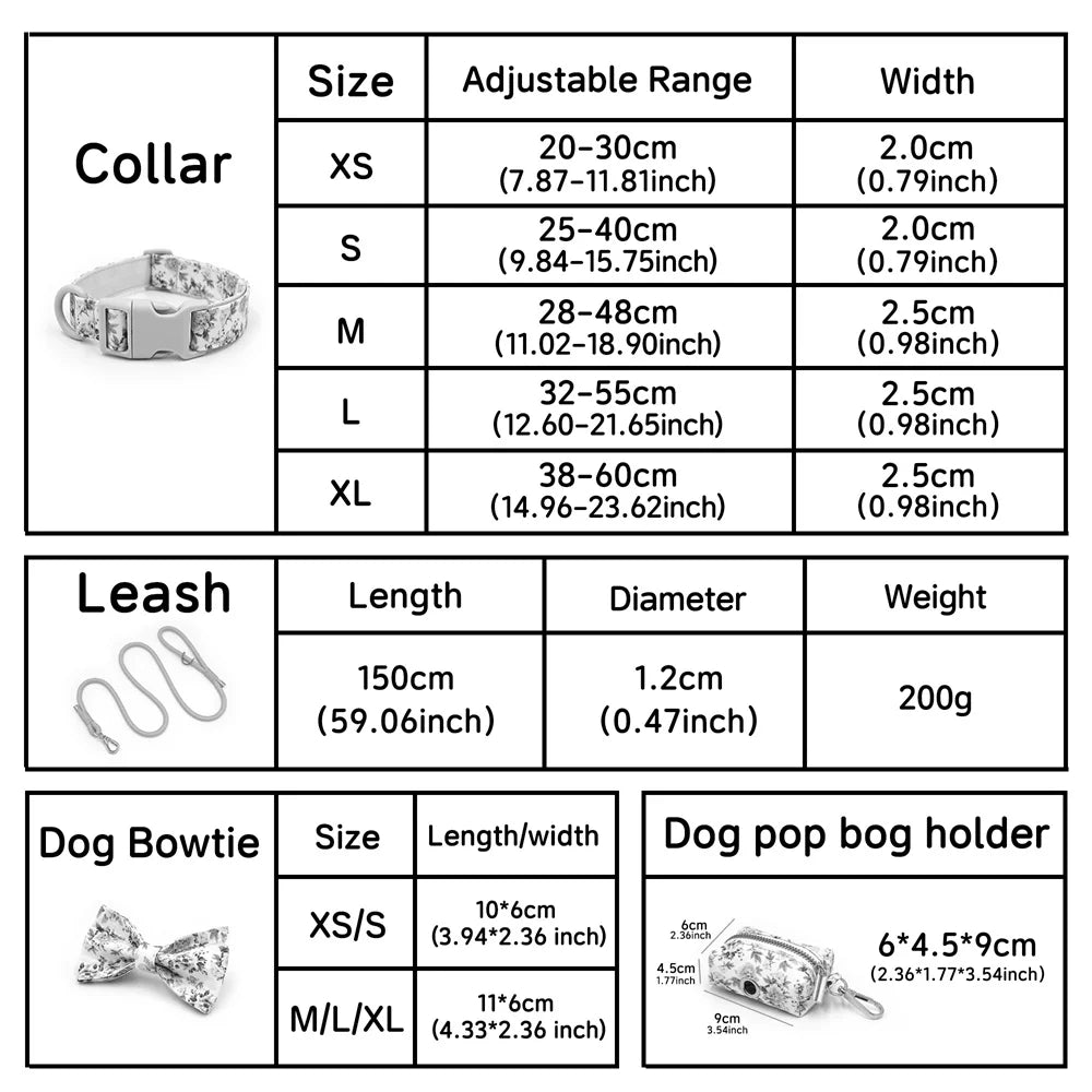 Luxury Bow Dog Collar Set | Cotton & Polyester | XS–XL | With Leash & Poop Bag