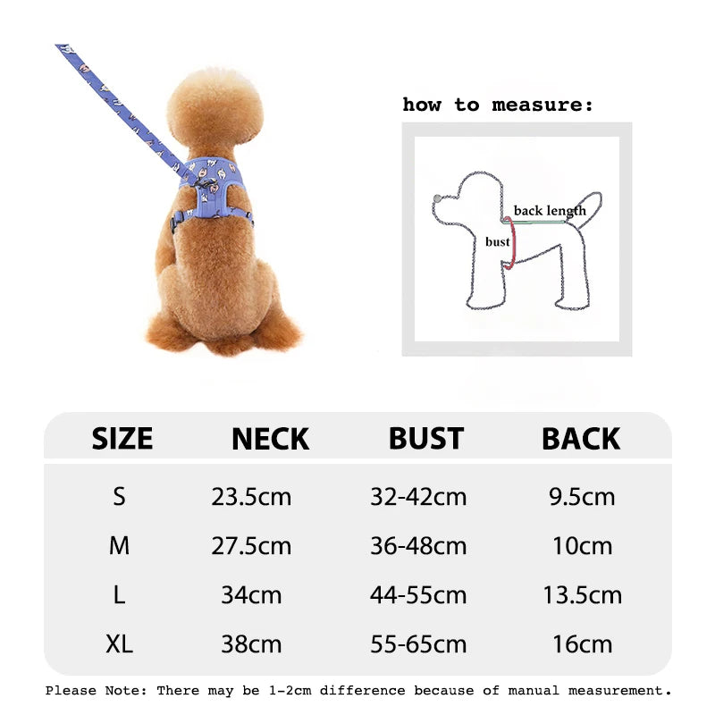 Dog Harness & Leash Set — Soft Vest with 47" Leash for Small & Medium Dogs | Lattice, Denim, Velvet & Print Styles