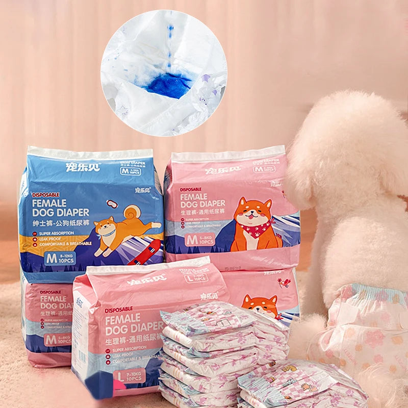 Disposable Dog Diapers — Super Absorbent Leakproof Nappies for Male & Female Dogs | 10-Pack