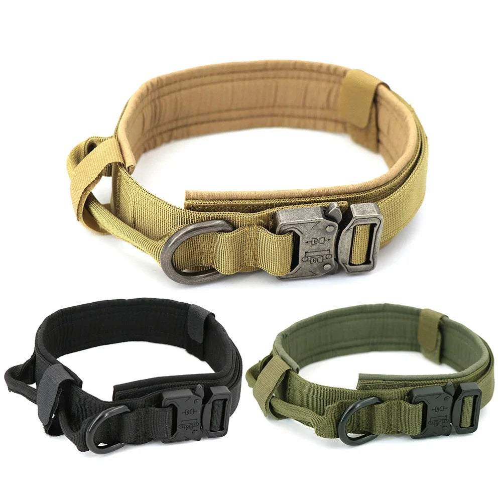 Tactical Dog Collar with Control Handle — 1000D Nylon, Double Closure & D-Ring | Collar Only or Collar & Leash Set | M–XL