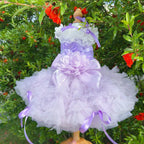 Fine Handmade Pet Dog Clothes Fashion Luxury Lace Flower Long Tail Cake Dresses For Small Medium Dog Wine Red Purple Puppy Dress Fashioned Furbabies