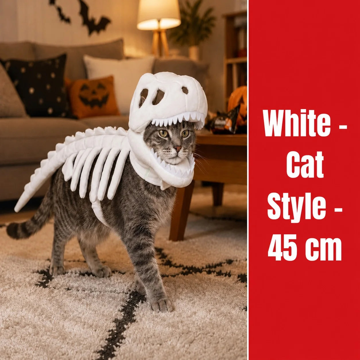 Halloween Dinosaur Skeleton Pet Costume | Plush Over-the-Head Cosplay for Dogs & Cats