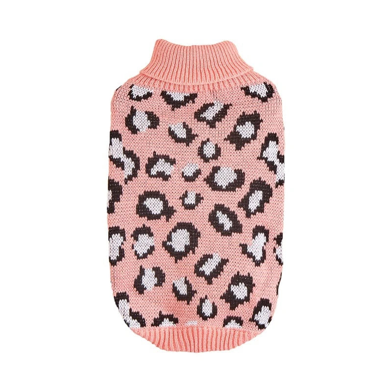 Leopard Print Dog Sweater Overalls — Soft Knit Winter Hoodie for Small Dogs & Cats | XS–L