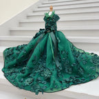 Luxury Blackish Green Pet Dog Clothes Fine Handmade Sequin Beads Flower Decor Long Tail Princess Dresses For Small Medium Dog Fashioned Furbabies