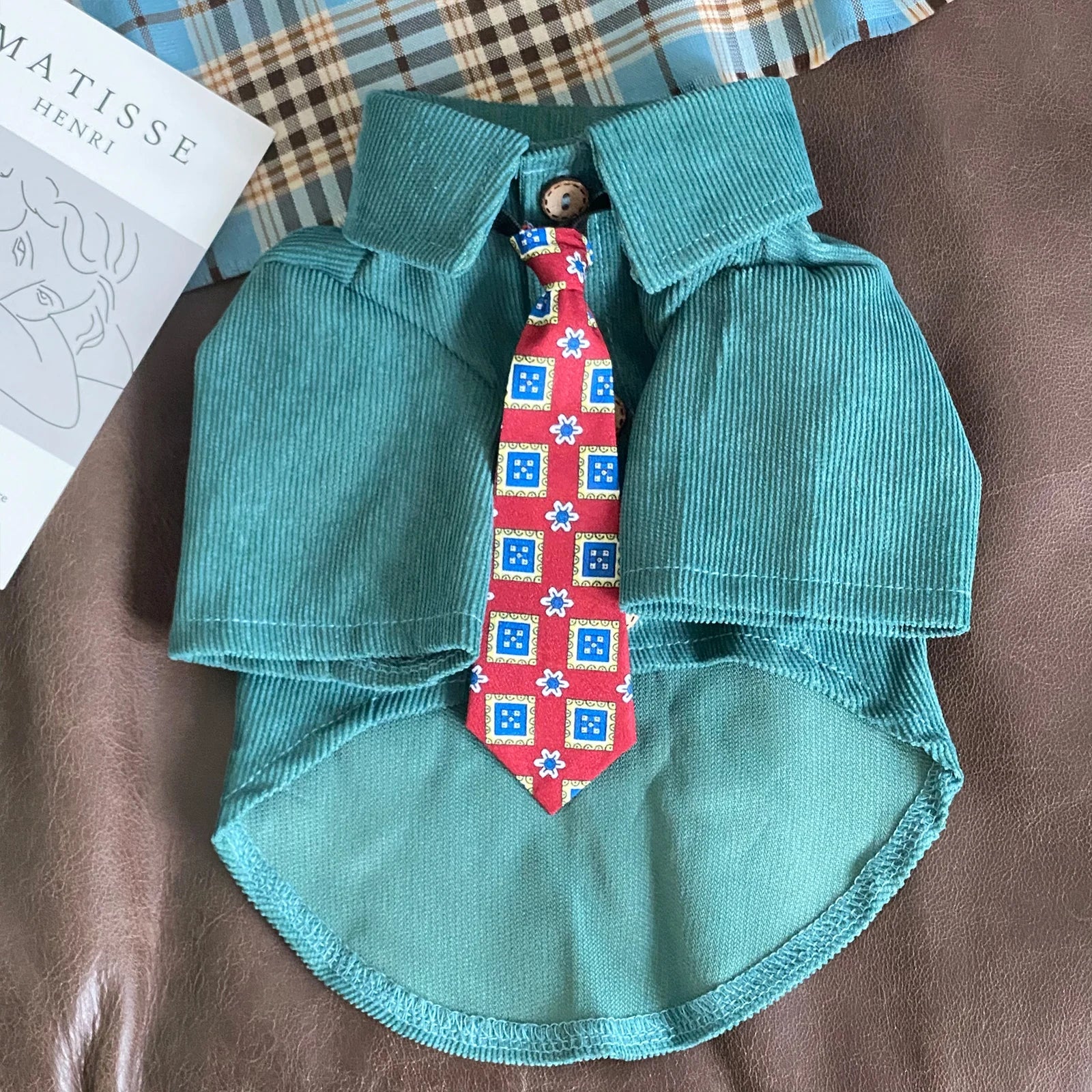 Autumn Pet Dog Clothes Retro Blue Brown Pure Shirts With Tie For Small Medium Dogs Poodle Schnauzer Male Dog T-shirt Coats Fashioned Furbabies