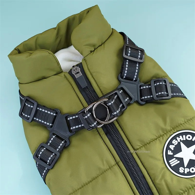 Winter Waterproof Dog Jacket with Built-In Harness — Warm Coat Vest for Small & Medium Dogs