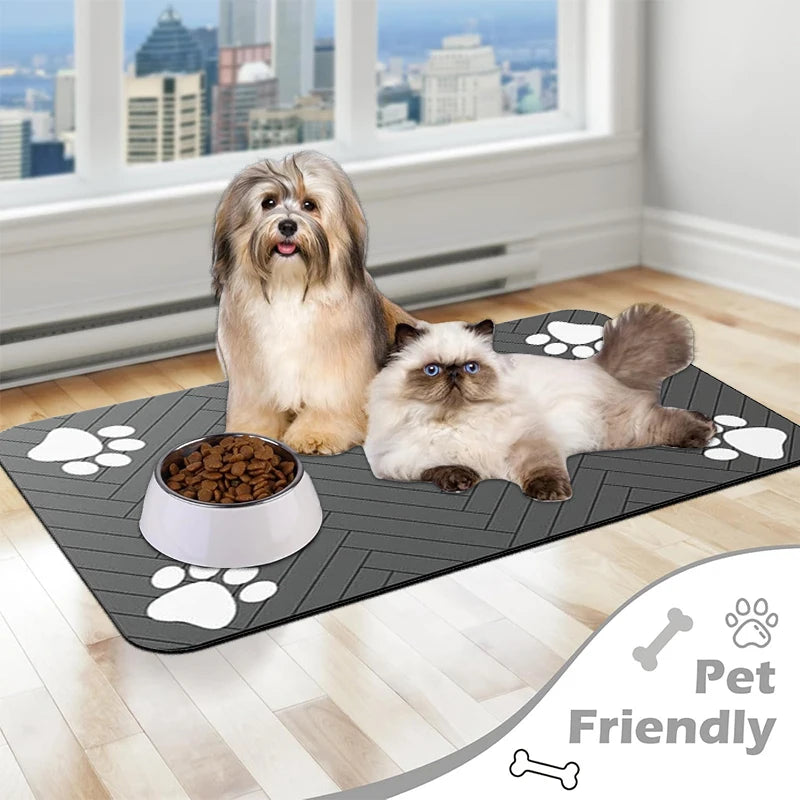 Absorbent Pet Feeding Mat — Non-Slip Waterproof Placemat for Dog & Cat Food and Water Bowls | 3 Sizes | 3 Styles