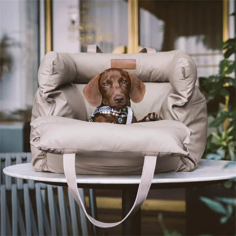 Pet Outing Luxury Faux Leather Dog Car Seat Waterproof Dog Beds Kennel Pet Booster Car Seat Dog Cat Travel Seat Fashioned Furbabies