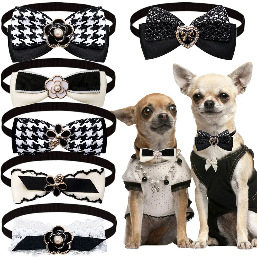 Luxury Pearl Dog Bow Ties | Set of 5 Adjustable Bowknots for Dogs