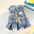 1-Piece Dog Clothes Cat Dog Pet Dress Autumn and Winter Thickened Warm Blue Skirt with Small Backpack