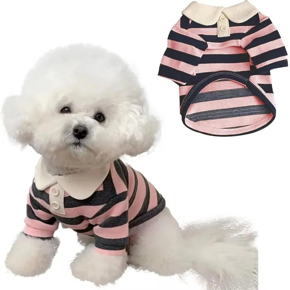 Striped Collared Dog Shirt & Breathable Cooling Vest — Soft Polyester T-Shirt for Small Dogs | XS–2XL