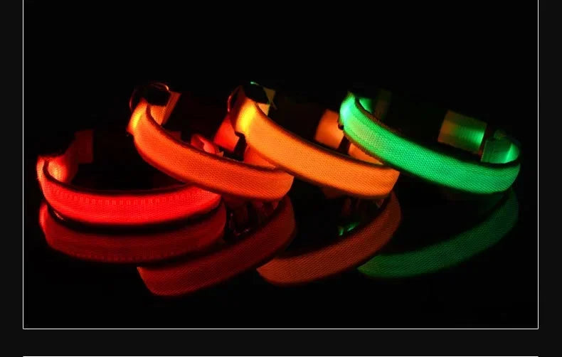 LED Glow Dog Collar & Leash | Nylon Night Safety Flashing Collar