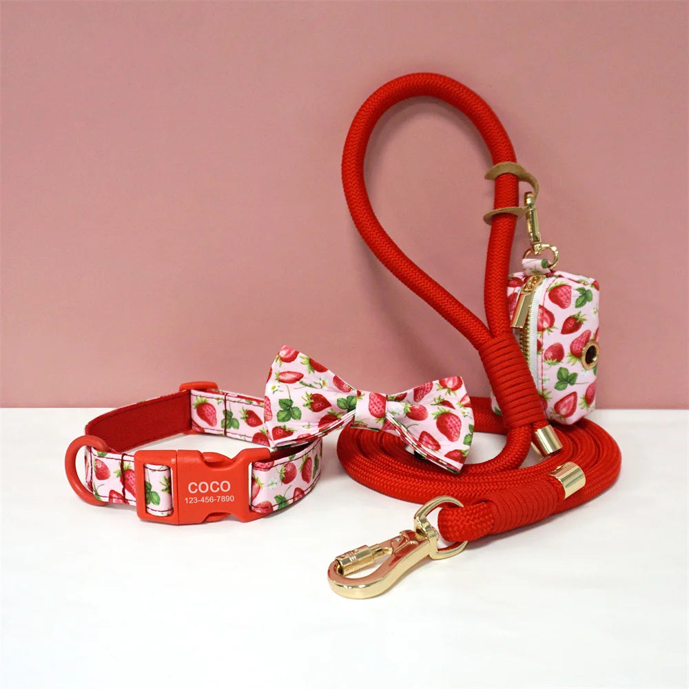 Luxury Bow Dog Collar Set | Cotton & Polyester | XS–XL | With Leash & Poop Bag