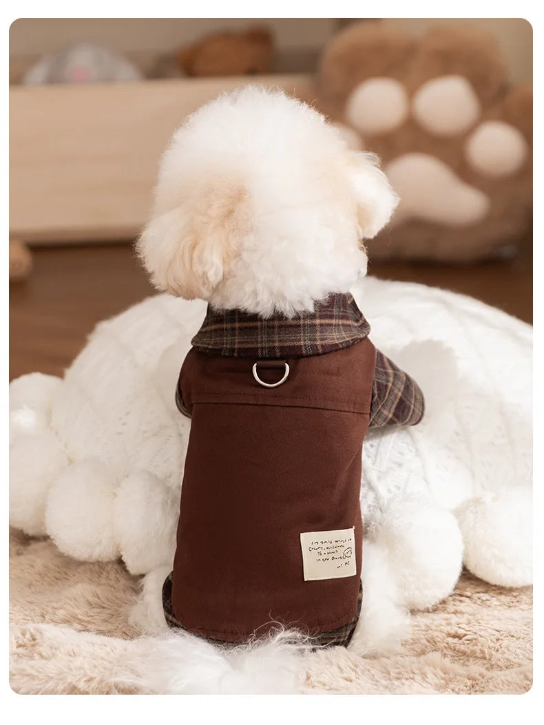 Autumn and Winter Pet Plaid Couple Outfit Thin Dress Hoodie Cat Teddy Jacket Dog Dresses for Small Dogs Puppy Clothes