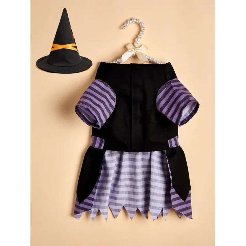 Halloween Witch Pet Costume with Hat | Witch Dress & Hat Cosplay for Dogs & Cats