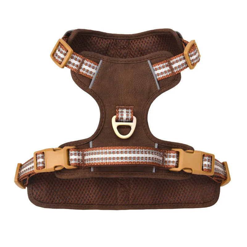 Retro leather pet chest strap, explosion-proof, reflective dog chest and back, breathable and adjustable Fashioned Furbabies