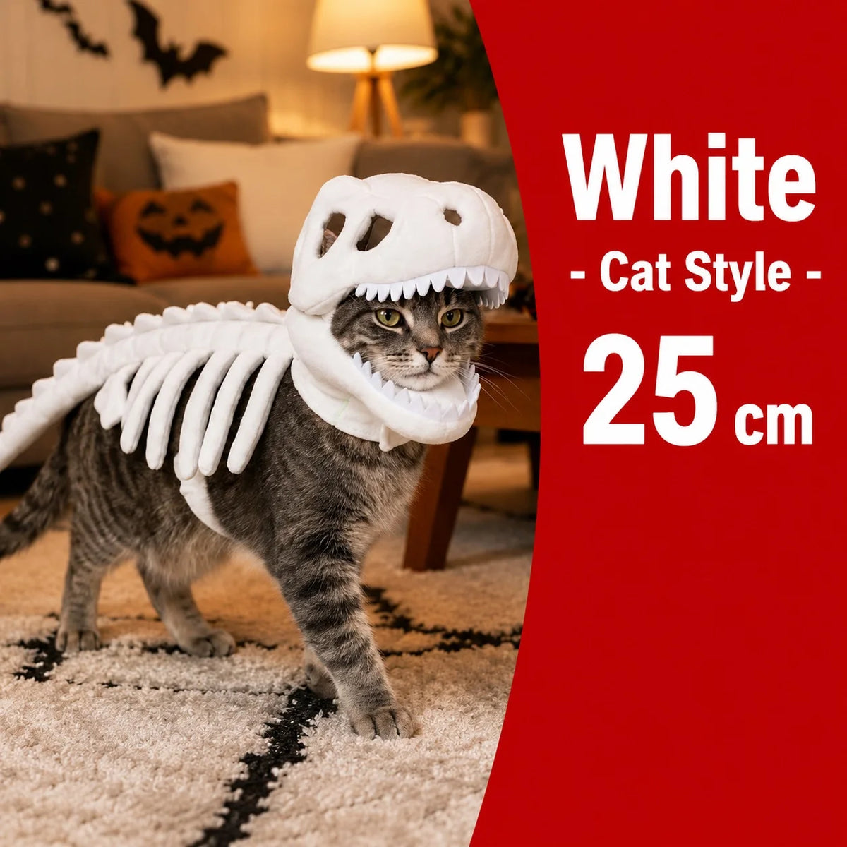Halloween Dinosaur Skeleton Pet Costume | Plush Over-the-Head Cosplay for Dogs & Cats