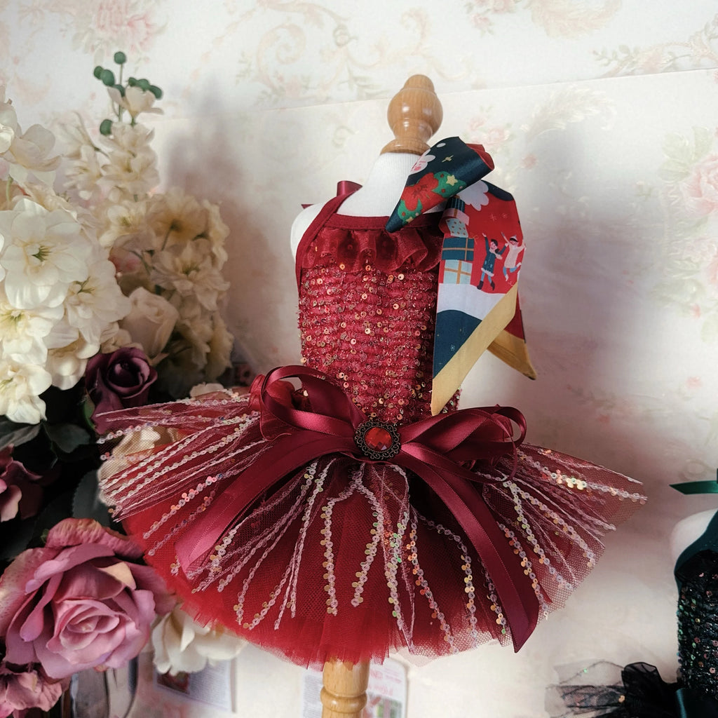 Sequin Crystal Bow Princess Dress - Holiday Luxury Gown