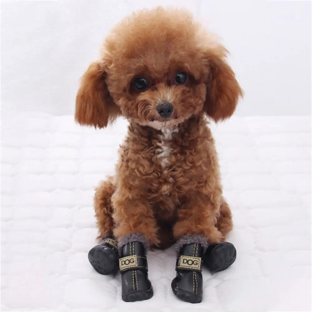 Dog Rainshoes, Snow Boots Waterproof Soft Plush/PU Non Slip for 4Pcs/Set Chihuahua